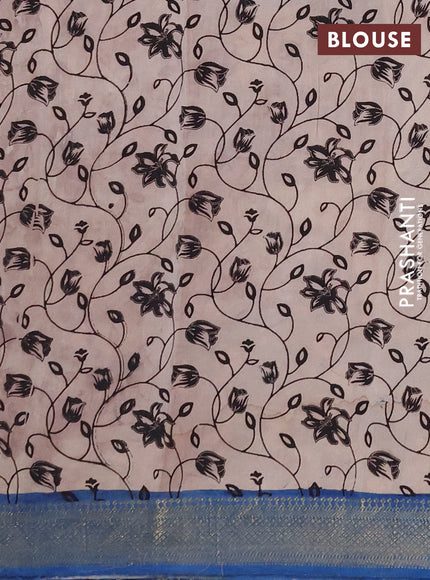 Kalamkari semi silk saree purple and cs blue with allover prints and mangalgiri border
