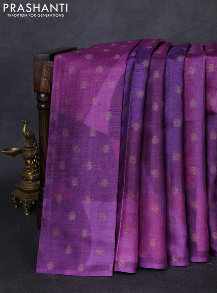 Banarasi tussar silk saree purple with allover prints & woven buttas in borderless style