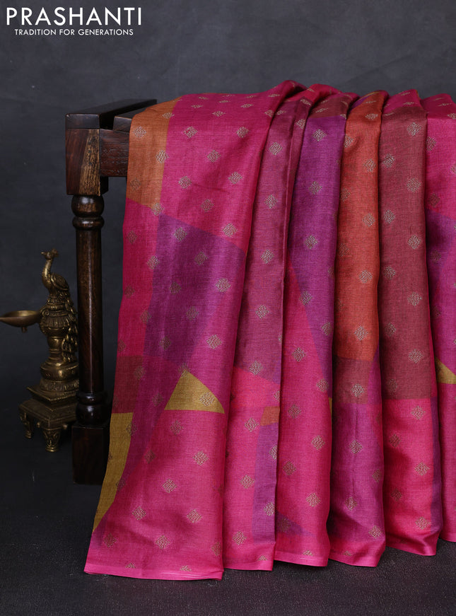 Banarasi tussar silk saree multi colour with allover prints & woven buttas in borderless style