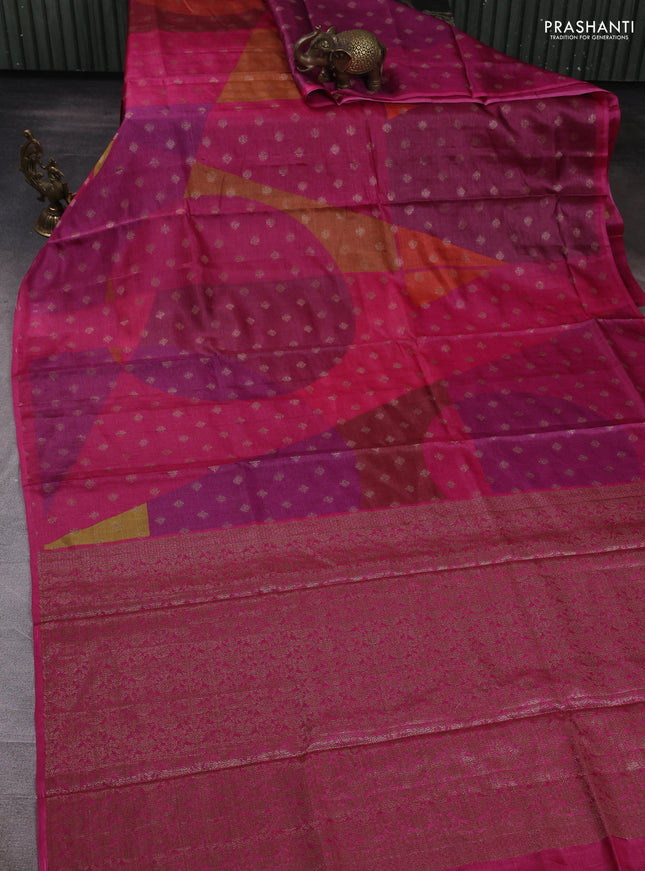 Banarasi tussar silk saree multi colour with allover prints & woven buttas in borderless style