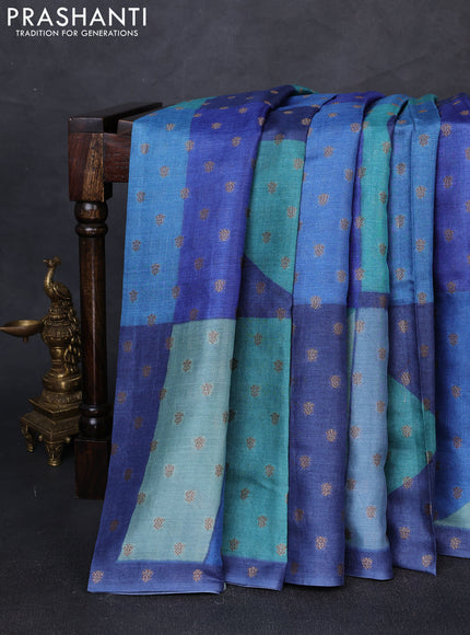 Banarasi tussar silk saree blue with allover prints & woven buttas in borderless style