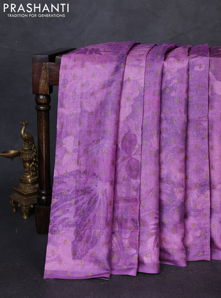Banarasi tussar silk saree lavender with allover prints & woven buttas in borderless style