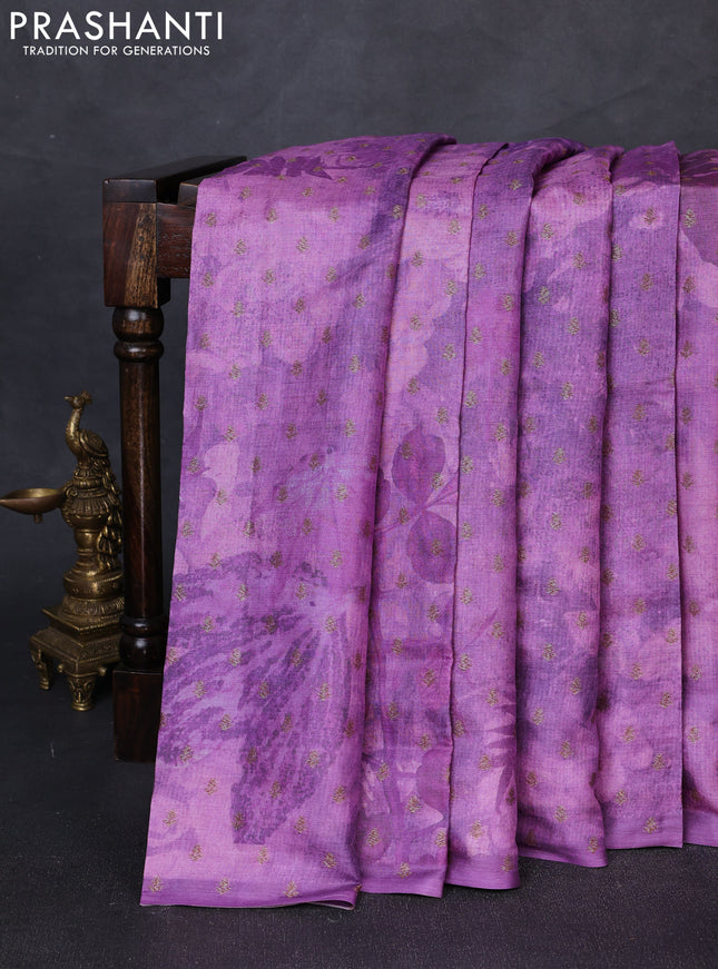 Banarasi tussar silk saree lavender with allover prints & woven buttas in borderless style
