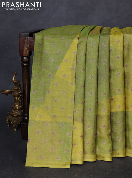 Banarasi tussar silk saree light green with allover prints & woven buttas in borderless style