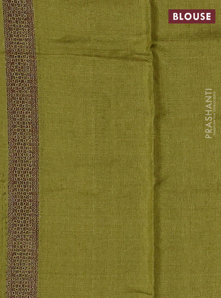 Banarasi tussar silk saree light green with allover prints & woven buttas in borderless style