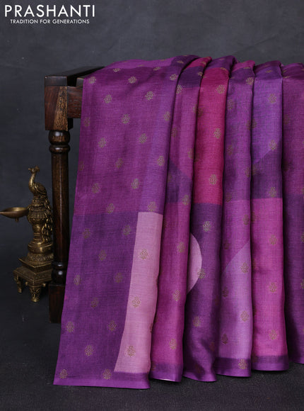 Banarasi tussar silk saree purple with allover prints & woven buttas in borderless style