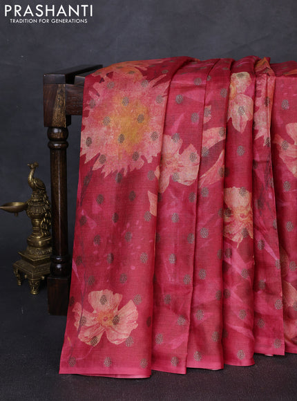 Banarasi tussar silk saree red with allover prints & woven buttas in borderless style