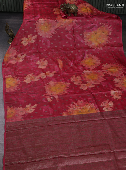 Banarasi tussar silk saree red with allover prints & woven buttas in borderless style