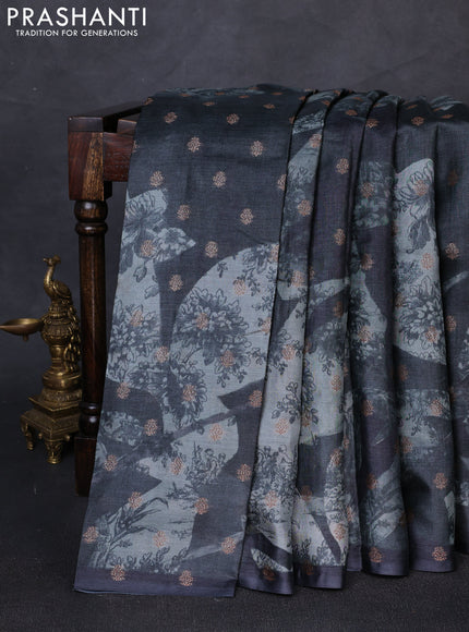 Banarasi tussar silk saree grey with allover prints & woven buttas in borderless style
