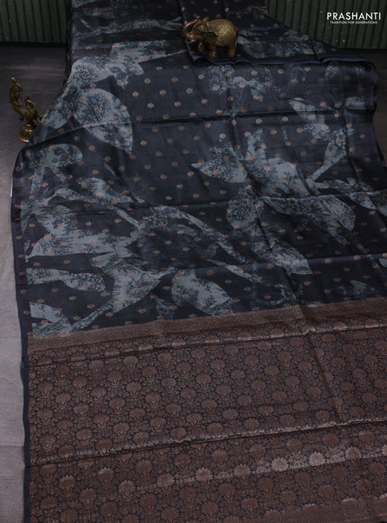 Banarasi tussar silk saree grey with allover prints & woven buttas in borderless style