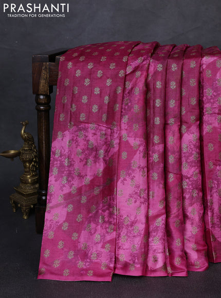 Banarasi tussar silk saree pink with allover prints & woven buttas in borderless style