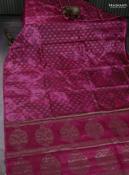Banarasi tussar silk saree pink with allover prints & woven buttas in borderless style