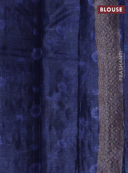 Banarasi tussar silk saree blue with allover prints & woven buttas in borderless style