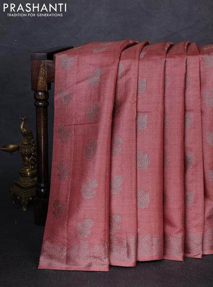 Banarasi tussar silk saree pastel peach with allover woven buttas and woven border
