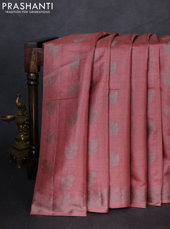 Banarasi tussar silk saree pastel peach with allover woven buttas and woven border