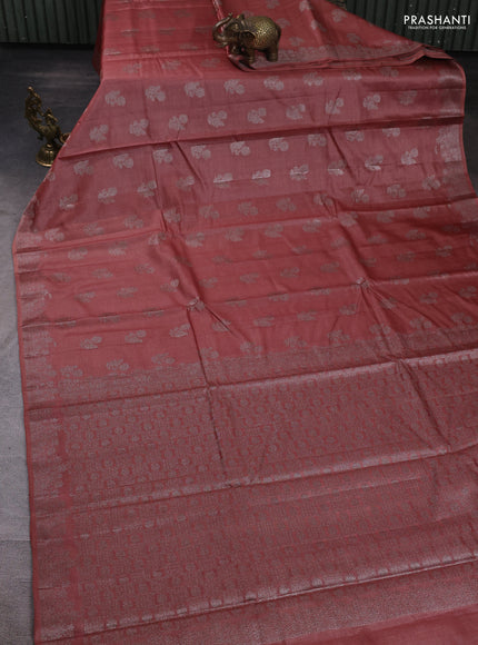 Banarasi tussar silk saree pastel peach with allover woven buttas and woven border
