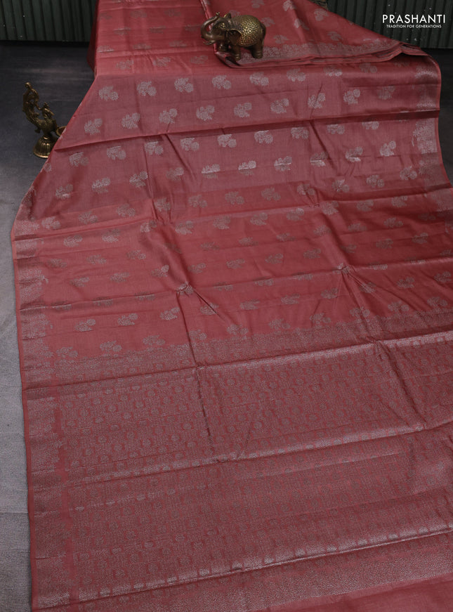 Banarasi tussar silk saree pastel peach with allover woven buttas and woven border