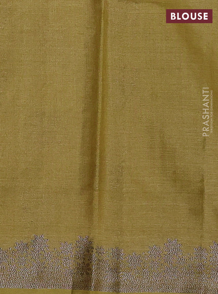 Banarasi tussar silk saree lime yellow with allover woven buttas and woven border