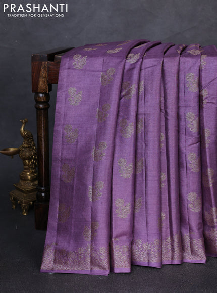 Banarasi tussar silk saree pastel purple with allover woven buttas and woven border