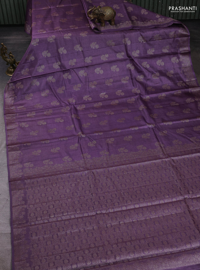 Banarasi tussar silk saree pastel purple with allover woven buttas and woven border