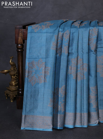 Banarasi tussar silk saree pastel blue with woven buttas and woven border