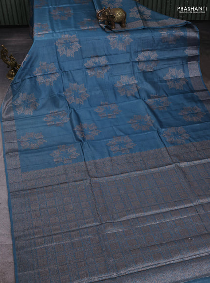 Banarasi tussar silk saree pastel blue with woven buttas and woven border
