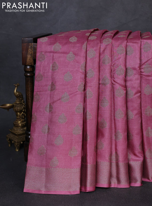 Banarasi tussar silk saree mauve pink with allover woven buttas and woven border