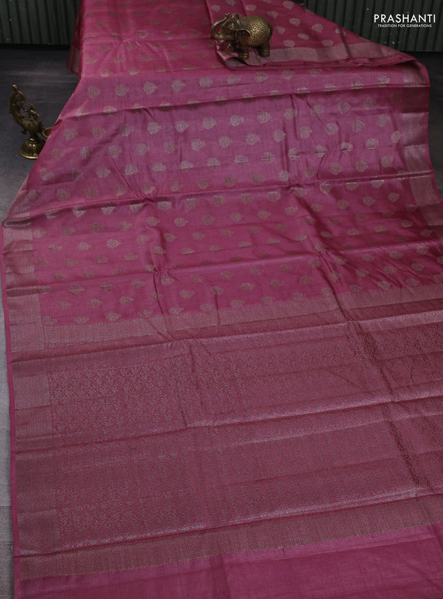 Banarasi tussar silk saree mauve pink with allover woven buttas and woven border