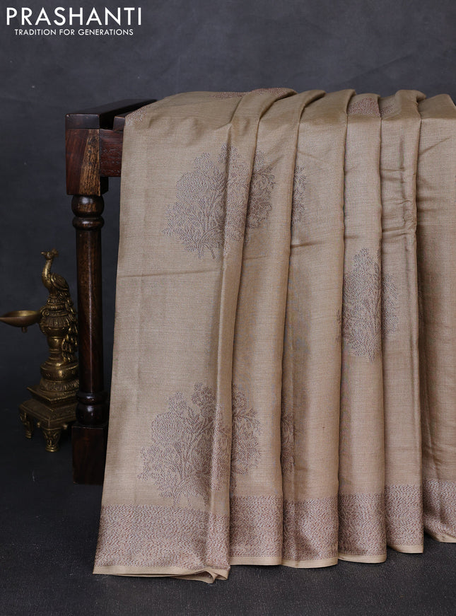Banarasi tussar silk saree beige with allover woven buttas and woven border
