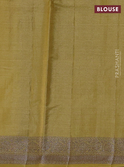 Banarasi tussar silk saree lime yellow with allover woven buttas and woven border