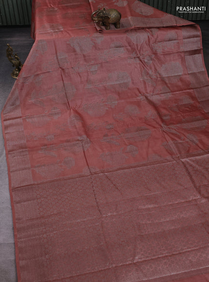 Banarasi tussar silk saree pastel peach with allover woven buttas and woven border