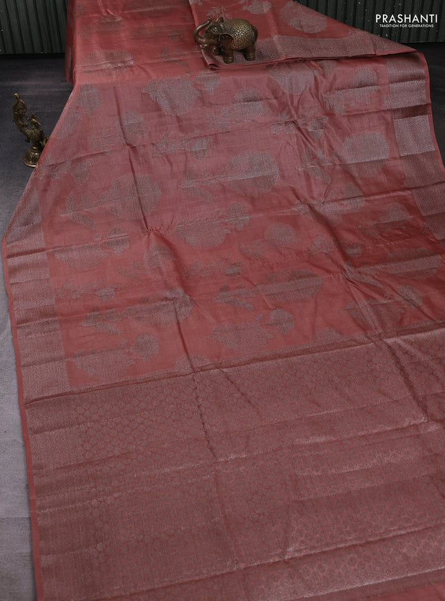 Banarasi tussar silk saree pastel peach with allover woven buttas and woven border