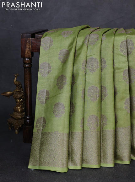Banarasi tussar silk saree pista green with allover woven buttas and woven border