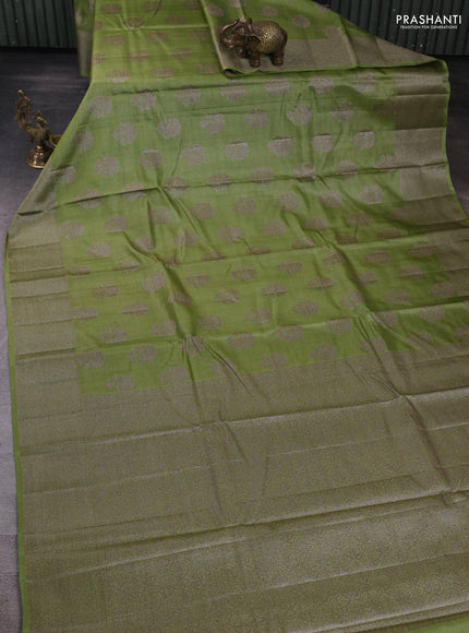 Banarasi tussar silk saree pista green with allover woven buttas and woven border