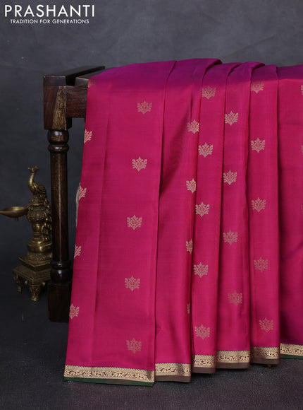 Pure kanchipuram silk saree magenta pink and manthulir green with zari woven buttas and zari woven border