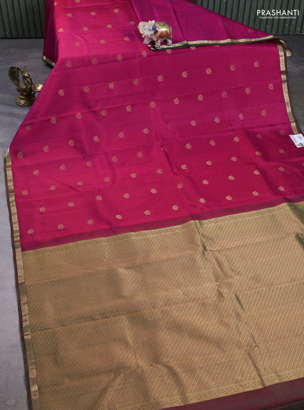 Pure kanchipuram silk saree magenta pink and manthulir green with zari woven buttas and zari woven border