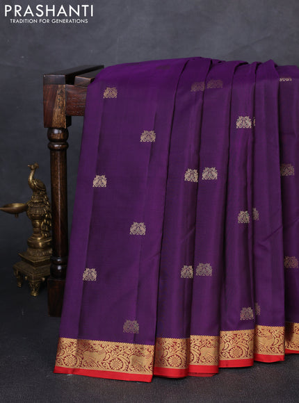 Pure kanchipuram silk saree purple and red with zari woven buttas and zari woven border