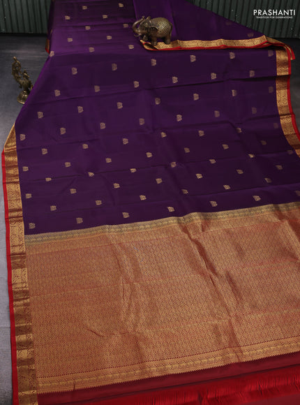 Pure kanchipuram silk saree purple and red with zari woven buttas and zari woven border