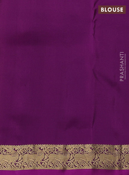 Pure kanchipuram silk saree beown and purple with zari woven buttas and zari woven border