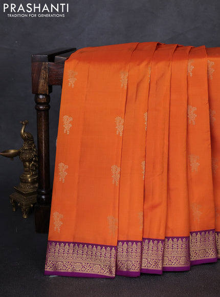 Pure kanchipuram silk saree orange with zari woven buttas and zari woven border