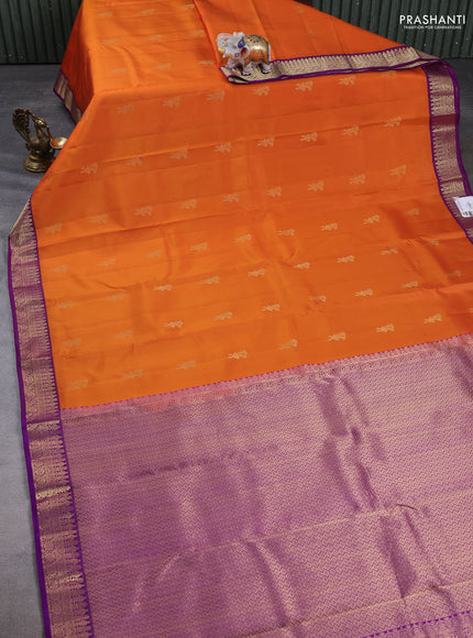 Pure kanchipuram silk saree orange with zari woven buttas and zari woven border