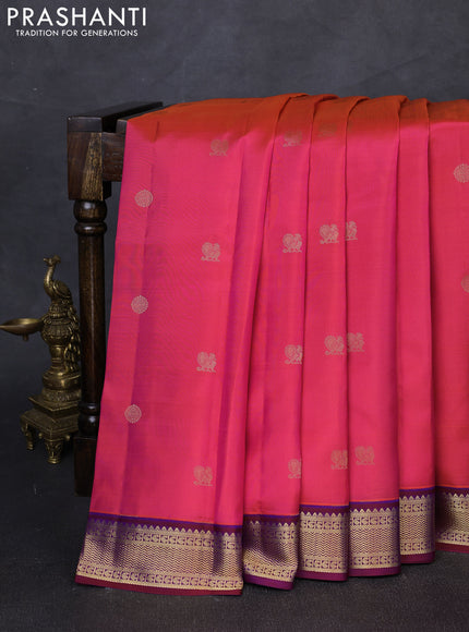 Pure kanchipuram silk saree dual tone pink and magenta pink with annam & rudhraksha zari woven buttas and zari woven korvai border