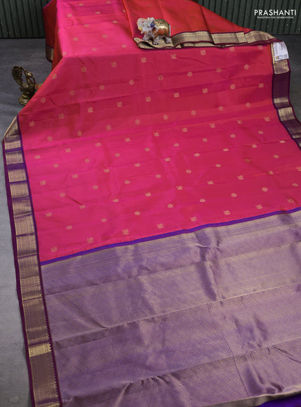 Pure kanchipuram silk saree dual tone pink and magenta pink with annam & rudhraksha zari woven buttas and zari woven korvai border