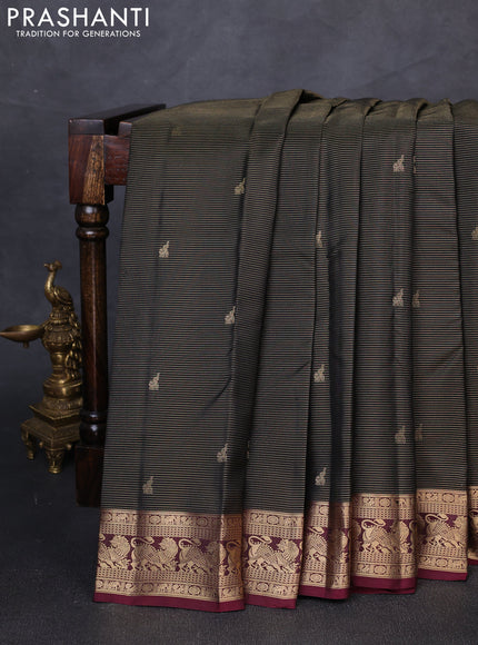 Pure kanchipuram silk saree black and wine shade with allover vairaosi pattern & zari buttas and rich zari woven border