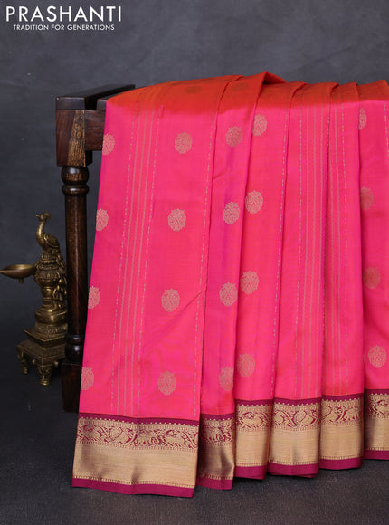Pure kanchipuram silk saree dual tone pink and wine shade with allover zari weaves & buttas and zari woven korvai border