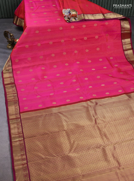 Pure kanchipuram silk saree dual tone pink and wine shade with allover zari weaves & buttas and zari woven korvai border