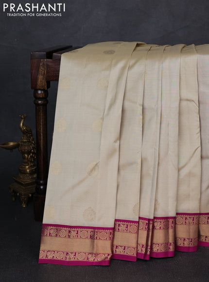 Pure kanchipuram silk saree off white and purple with annam zari woven buttas and zari woven korvai border