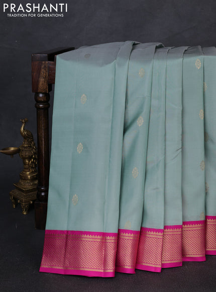 Pure kanchipuram silk saree pastel green and pink with zari woven buttas and ari woven border