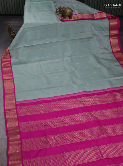 Pure kanchipuram silk saree pastel green and pink with zari woven buttas and ari woven border