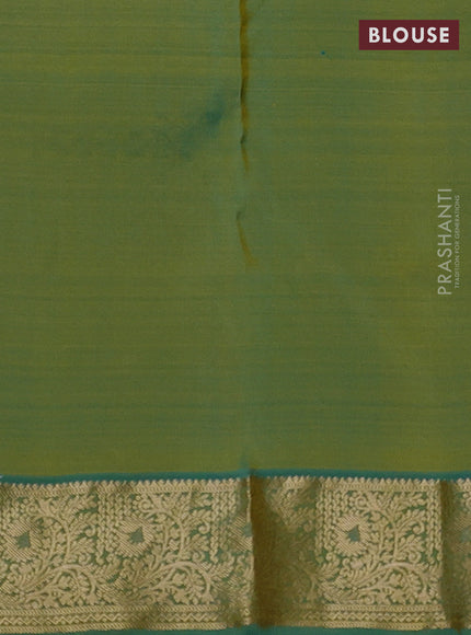 Pure kanchipuram silk saree lime yellow and teal shade with allover zari woven 1000 butta weaves and zari woven border